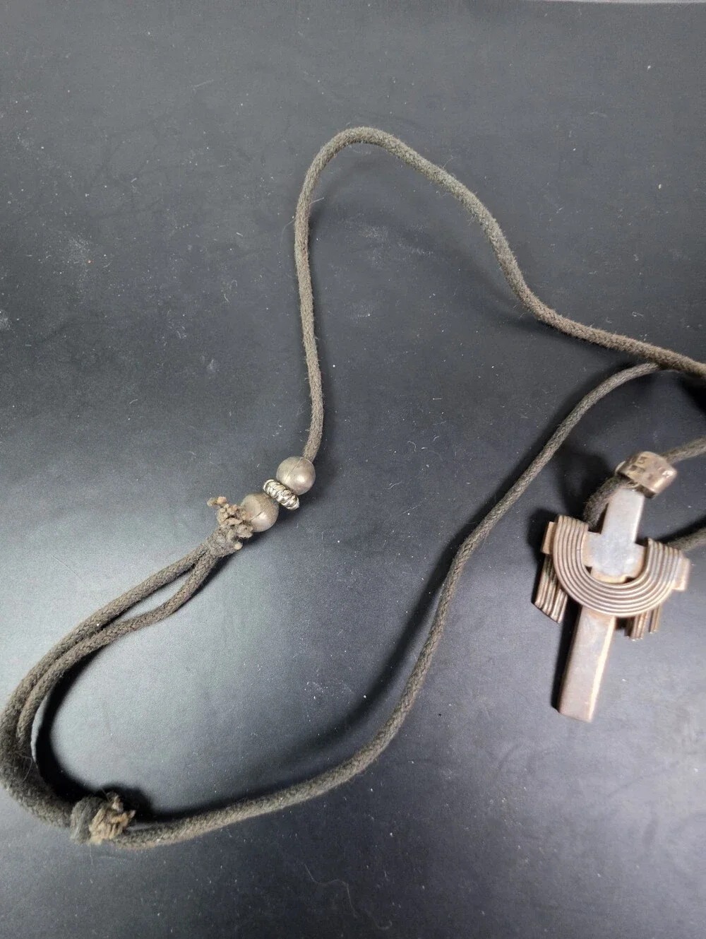 Vintage Sterling Silver Jesus Crucifix On Leather Cord